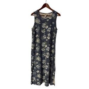Vintage TY Original  Floral Maxi Dress Size 14P Linen Blend Hawaiian Tropical